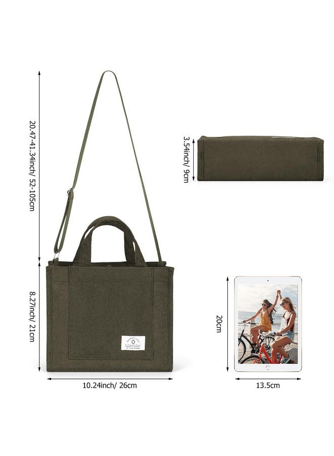 WantGor Tote Bag For Women, Corduroy Crossbody Bags Shoulder Handbag Small Satchel Hobo Bag Purse (Army Green, Small) - Image 4