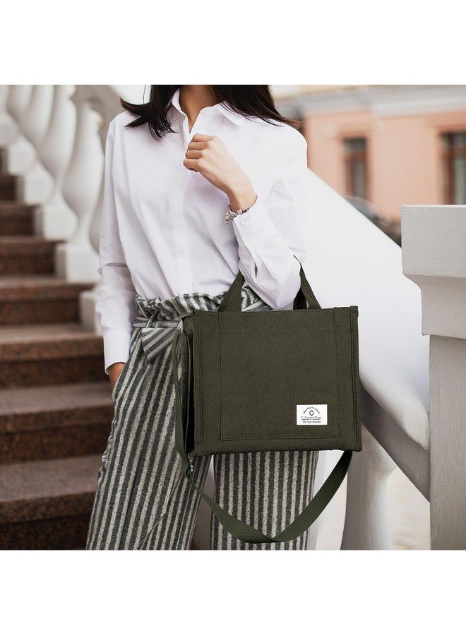 WantGor Tote Bag For Women, Corduroy Crossbody Bags Shoulder Handbag Small Satchel Hobo Bag Purse (Army Green, Small) - Image 5
