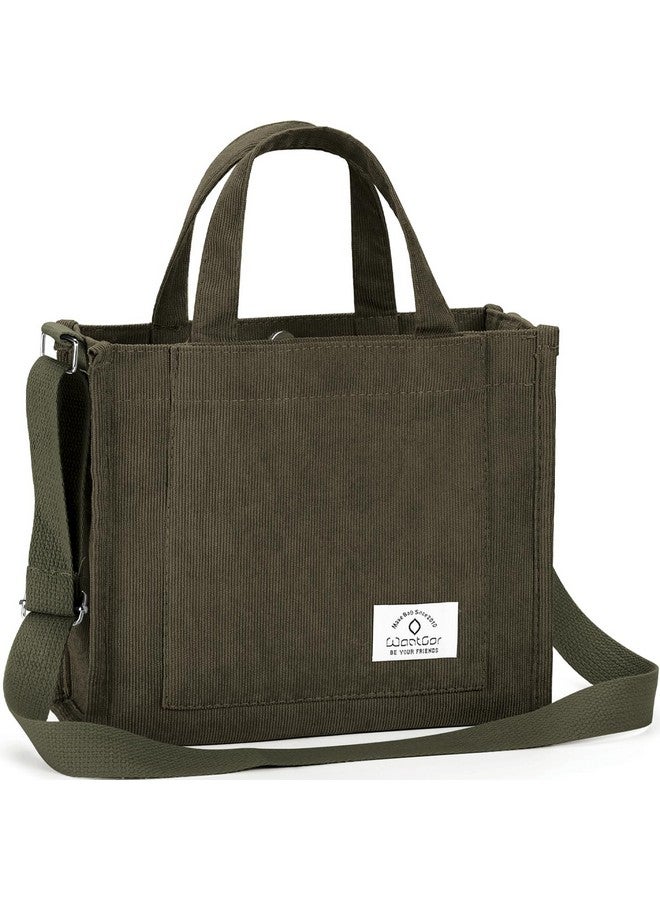 WantGor Tote Bag For Women, Corduroy Crossbody Bags Shoulder Handbag Small Satchel Hobo Bag Purse (Army Green, Small) - Image 1