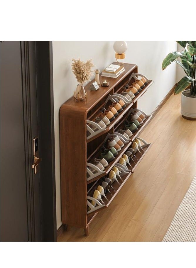 جولدن خزانة أحذية للمدخل، خزانة أحذية ضيقة بيضاء مع رف أحذية قابل للطي، منظم أحذية خشبي بثلاث طبقات للمنزل والشقة (بني + أبيض) - Image 2