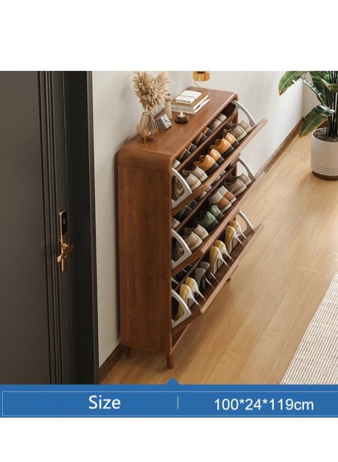 جولدن خزانة أحذية للمدخل، خزانة أحذية ضيقة بيضاء مع رف أحذية قابل للطي، منظم أحذية خشبي بثلاث طبقات للمنزل والشقة (بني + أبيض) - Image 3