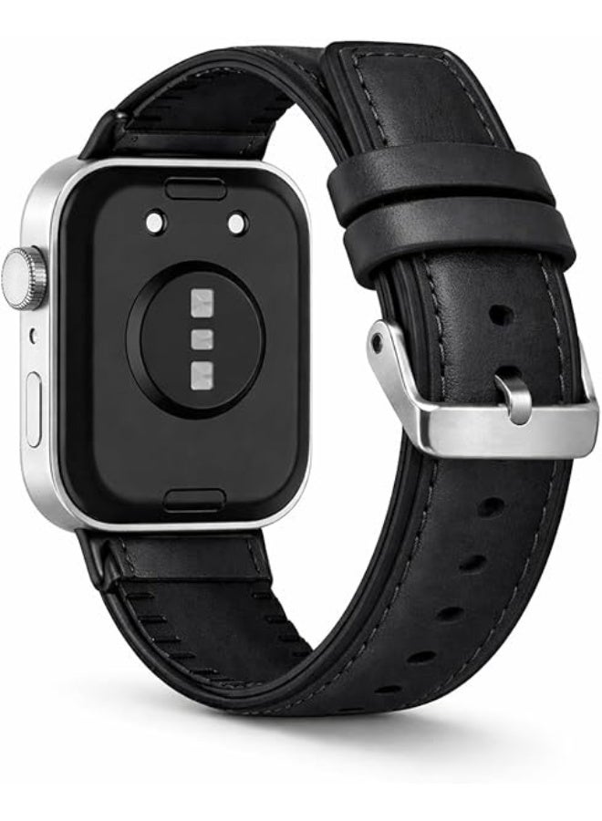 Leather Band Compatible for Huawei Watch Fit 4 / Fit 4 Pro/Fit 3 Replacement Bands, Genuine Adjustable Wrist Strap Bands Smartwatch (Black) - Image 1