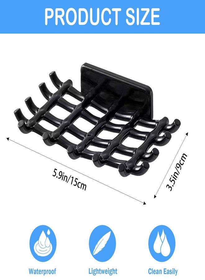 EOREA 2 Pack Black Soap Bar Holder for Shower Wall - Self Draining Soap Dish with Hooks - No Drilling Waterproof Adhesive Wall Mounted Dish for Bathtub Kitchen Sink (Black) - Image 2