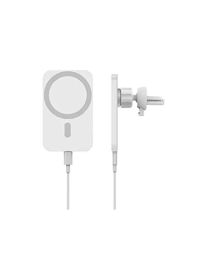 PROMASS - A.S Qi15W Magnetic car Wireless Charger Charging Pad Phone Holder Magnet compatible For iphone14 13 12 magsafe 15W Fast Car Wireless Charger. (White) - Image 1