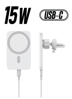 A.S Qi15W Magnetic car Wireless Charger Charging Pad Phone Holder Magnet compatible For iphone14 13 12 magsafe 15W Fast Car Wireless Charger. (White)