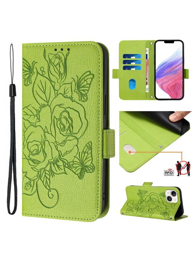 S-TOP Case For iPhone 15 Plus Embossed Rose RFID Anti-theft Leather Phone Case - Image 1