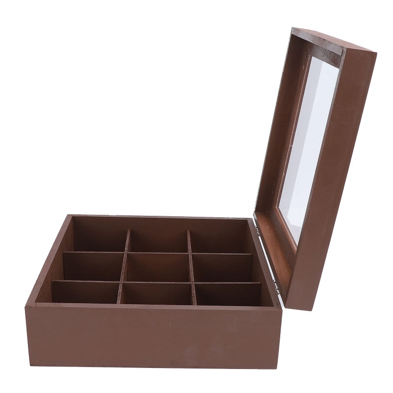 Wooden Tea Storage Organizer with Clear Acrylic Top Window 9 Compartments Eco Friendly Tea Bag Holder Multi Functional Storage Box Brown - Image 5
