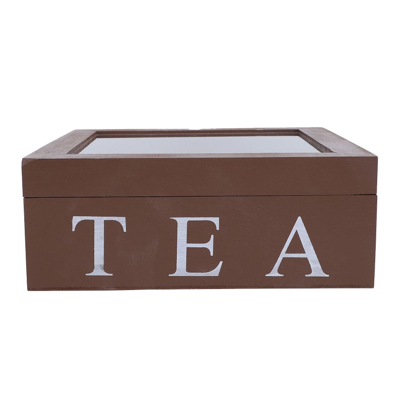 Wooden Tea Storage Organizer with Clear Acrylic Top Window 9 Compartments Eco Friendly Tea Bag Holder Multi Functional Storage Box Brown - Image 3
