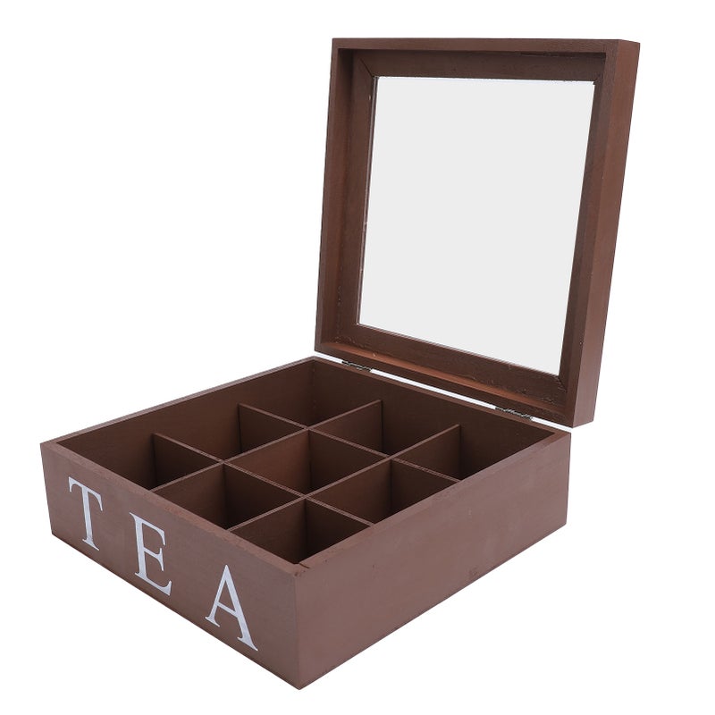 Wooden Tea Storage Organizer with Clear Acrylic Top Window 9 Compartments Eco Friendly Tea Bag Holder Multi Functional Storage Box Brown - Image 4