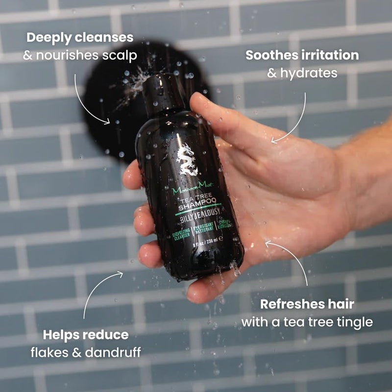 Billy Jealousy Monsoon Mist Tea Tree Energizing Men's Shampoo with Peppermint & Rosemary, Removes Oil Build-up and Soothes Scalp Itch & Irritation, 8 Oz. - Image 5