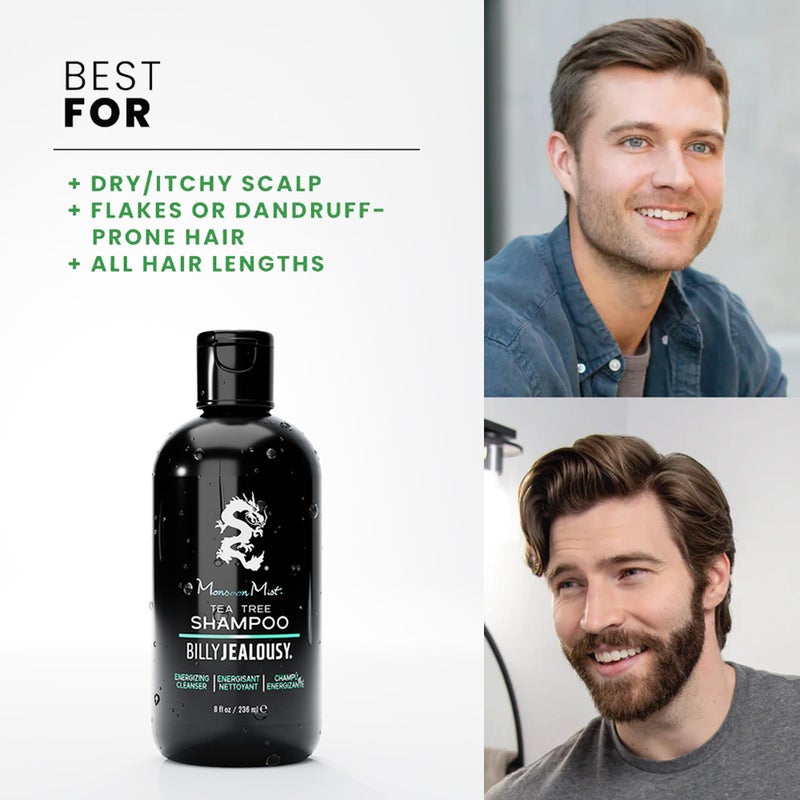 Billy Jealousy Monsoon Mist Tea Tree Energizing Men's Shampoo with Peppermint & Rosemary, Removes Oil Build-up and Soothes Scalp Itch & Irritation, 8 Oz. - Image 3