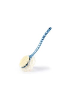 Generic Shower Body Brush with Bristles and Loofah,Back Scrubber Bath Mesh Sponge with Curved Long Handle for Skin Exfoliating Bath, Massage Bristles Suitable for Wet or Dry, Men and Women (Blue) 