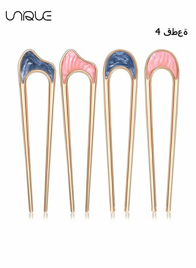 يونيك دبابيس الشعر للنساء ، 4 قطع مقاطع شعر على شكل حرف U ، عصي شعر معدنية عتيقة دبوس الشعر الفرنسي تسريحة الشعر شينيون للنساء شوكة شعر الفتيات للشعر المتوسط الكثيف - Image 1