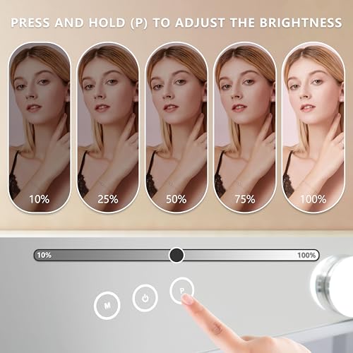 NUSVAN Vanity Makeup Mirror with Lights,3 Color Lighting Modes Detachable 10X Magnification Mirror Touch Control,360°Rotation, White (14.6Inch) - Image 3