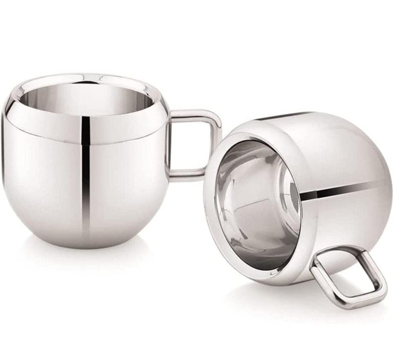 VISAXMI Stainless Steel Tea Cup Set of 6 80ml Double Wall Tea Cup Latest Stylish Design Tea Coffee Cup Pack of 6 Silver - Image 4