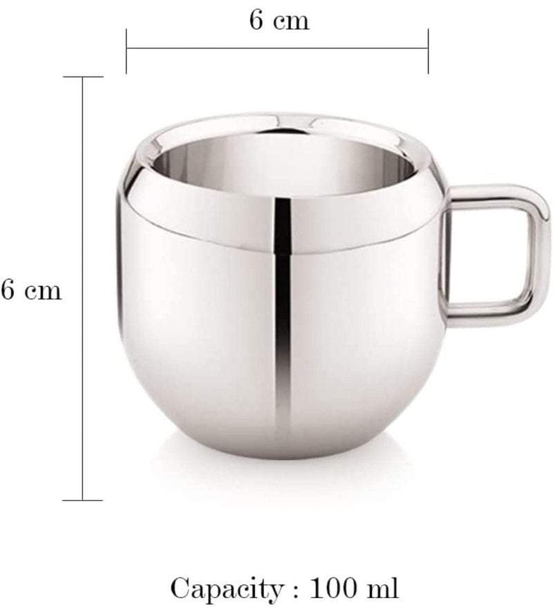 VISAXMI Stainless Steel Tea Cup Set of 6 80ml Double Wall Tea Cup Latest Stylish Design Tea Coffee Cup Pack of 6 Silver - Image 3