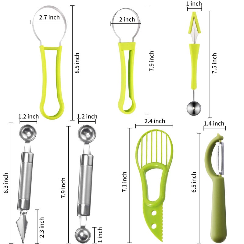 Daoeny 5Pcs Melon Baller Scoop Set, 4 in 1 Stainless Steel Fruit Scooper Seed Remover Cutter, Double Sided Melon Baller Spoon, Avocado Cutter, Watermelon Carving Knife for Dig Pulp Separator Fruit Slicer - Image 3