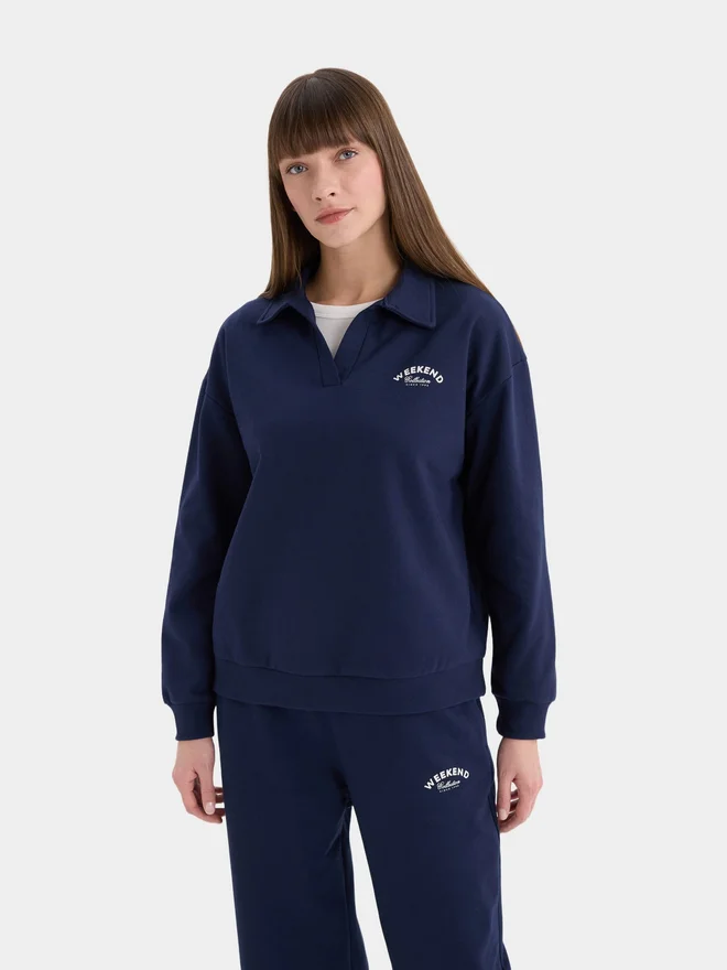 DeFacto DeFacto Women Solid Navy Blue Sweatshirt