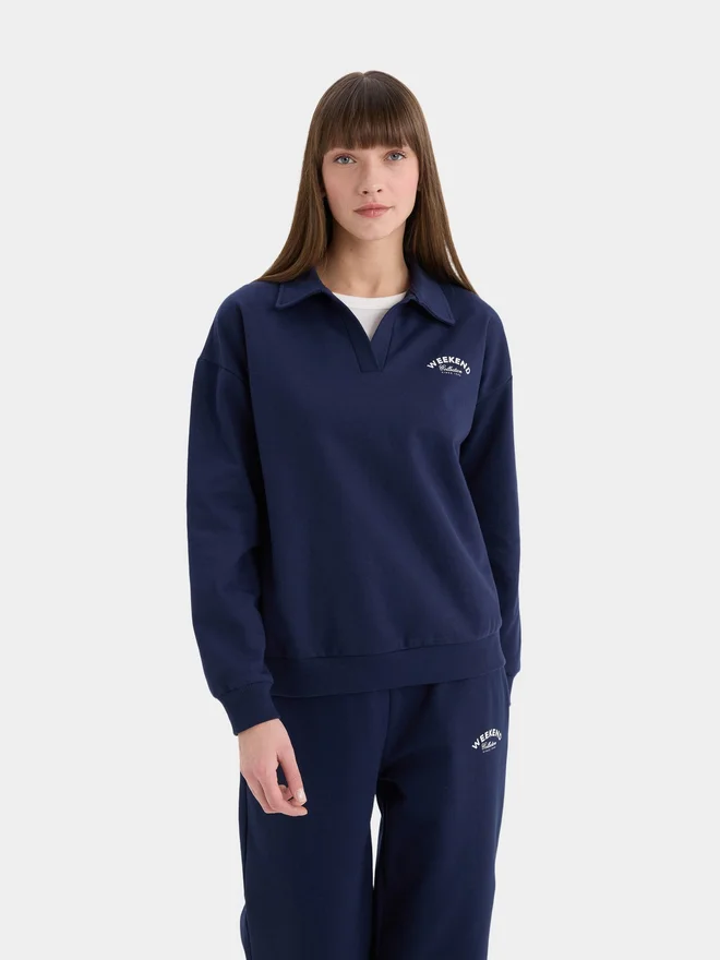 DeFacto DeFacto Women Solid Navy Blue Sweatshirt