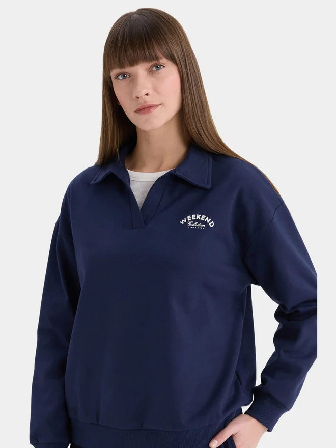 DeFacto DeFacto Women Solid Navy Blue Sweatshirt
