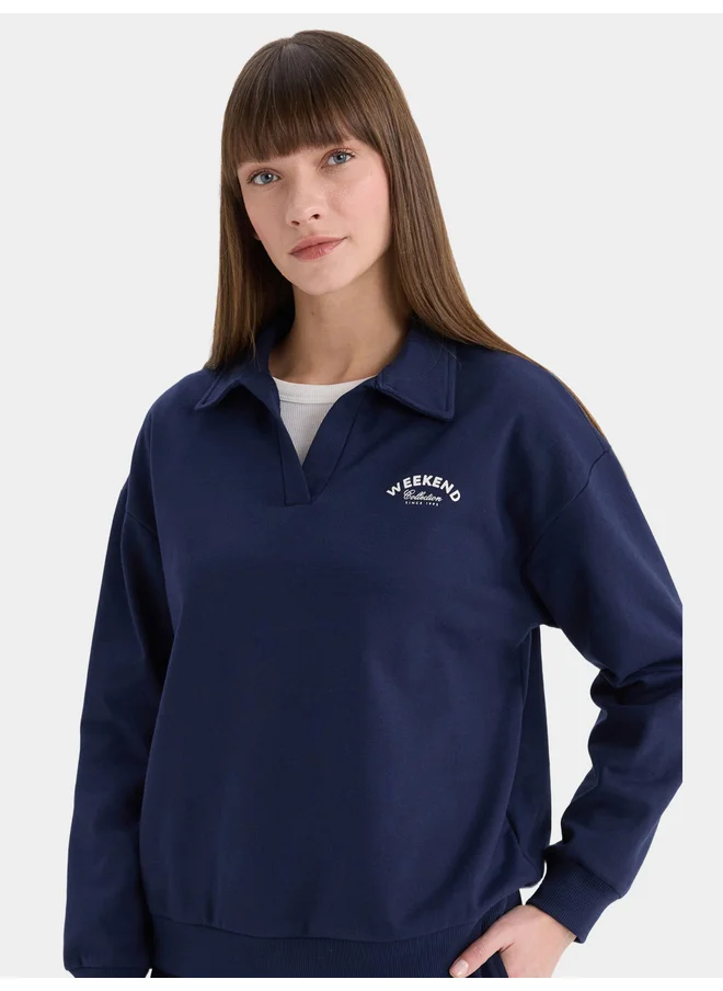 DeFacto DeFacto Women Solid Navy Blue Sweatshirt