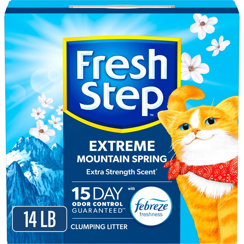 Fresh Step Extreme Clumping Litter With Febreze Freshness, Mountain Spring Scent Clumping Cat Litter With Guaranteed Odor Control, 14 lb. Box - Image 1