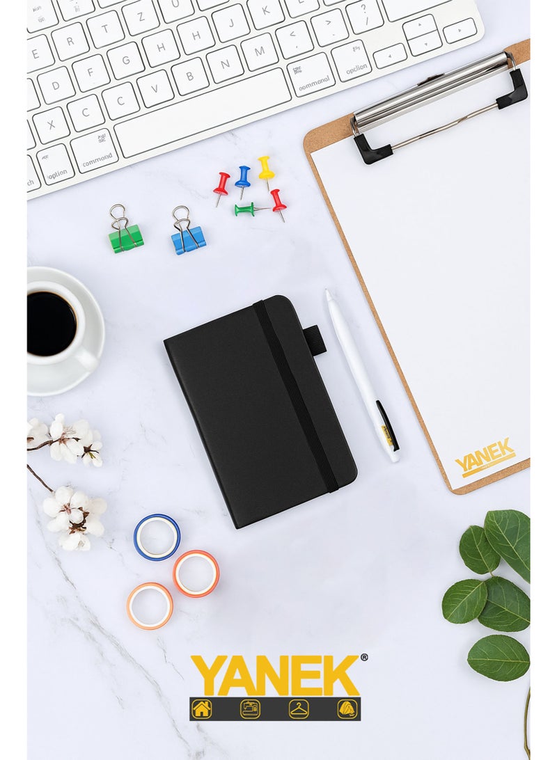 يانيك دفتر ملاحظات YANEK® الكلاسيكي بحجم A6 – 160 صفحة، غلاف صلب مع شريط مرن، حامل قلم وشريط علامة مرجعية | دفتر جيب مدمج للمكتب والمدرسة والسفر - Image 2