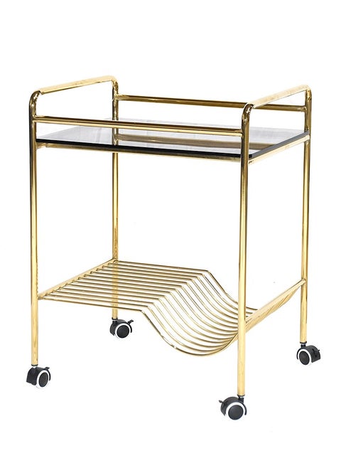 Serving trolley 2 rotors of glass and gold steel