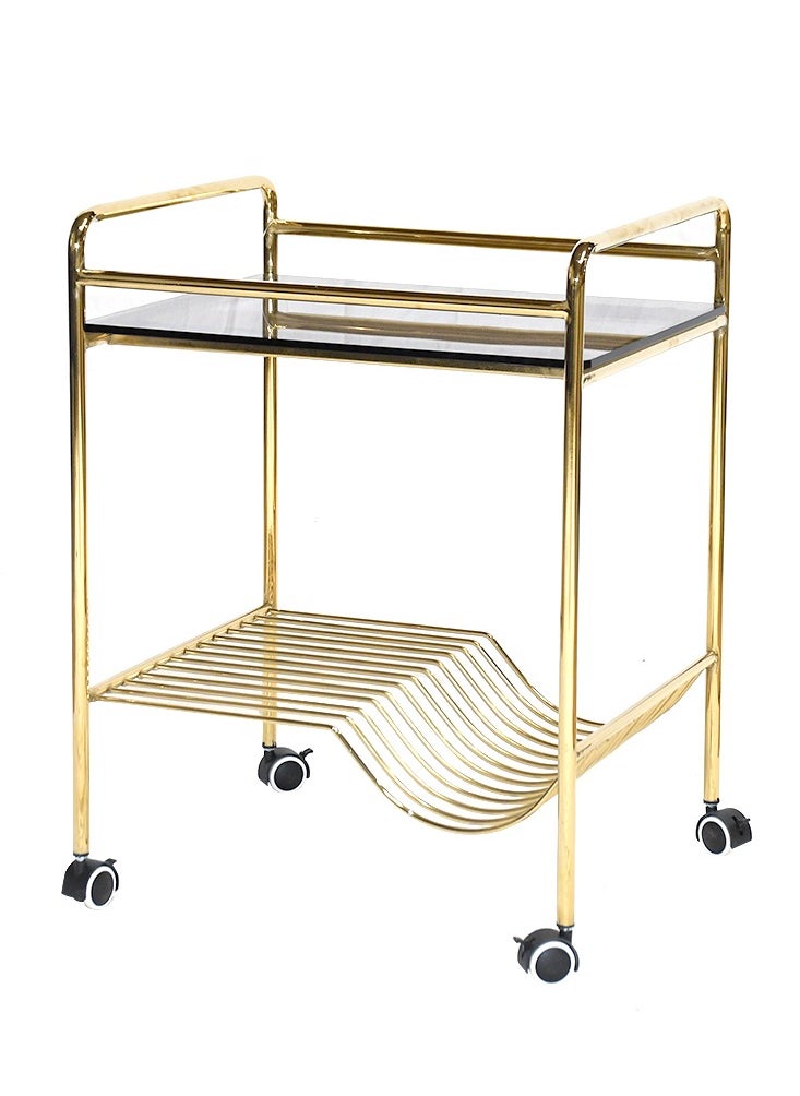 Serving trolley 2 rotors of glass and gold steel