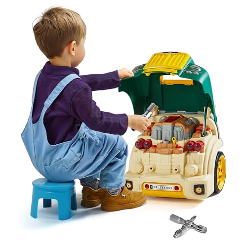 VEVOR Engine Toy 60 Pieces Kids Mechanic Car Repair Set with Removable Parts Lights and Sounds Steering Wheel and Horn Kids Mechanic Workshop Set for Toddler Ages 3 Years and Up Green - Image 1