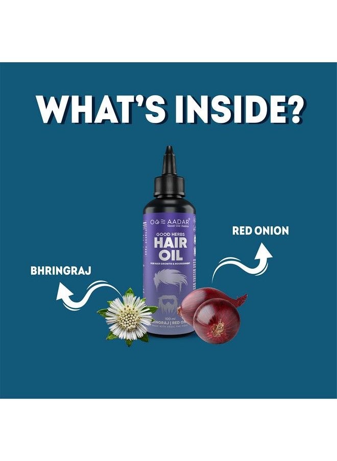 AADAR - Good Herbs Hair Oil ; Ayurvedic Hair Fall & Damage Control ; Supports Hair Growth ; Red Onion Bhringraj Hibiscus Virgin Coconut Made With Vedic Pak Vidhi ; 100Ml(Pack Of 1) - Image 1