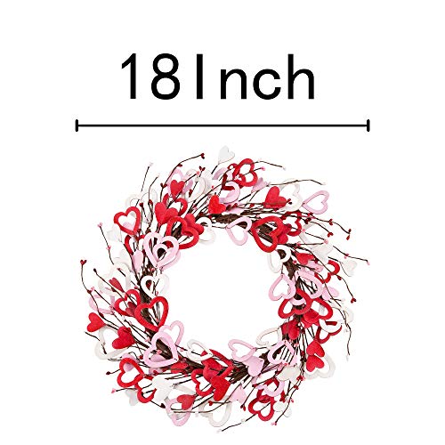 Skrantun 18 Inch Valentine's Day Heart Shaped Wreath for Wedding Party Anniversary - Artificial Wooden Door Wreath Gift for Girlfriend, Women, Mother - Image 2