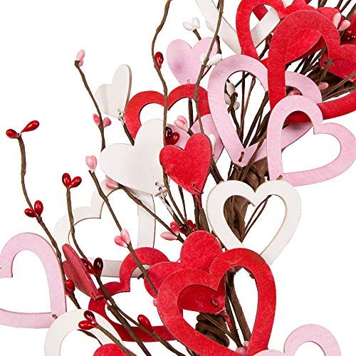 Skrantun 18 Inch Valentine's Day Heart Shaped Wreath for Wedding Party Anniversary - Artificial Wooden Door Wreath Gift for Girlfriend, Women, Mother - Image 3