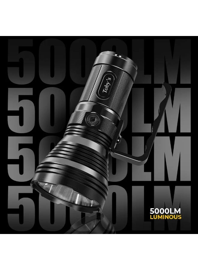 توبيز مصباح يدوي Toby's TORCH-120 عالي الطاقة 50 وات بمدى 760 مترًا، سطوع 5000 لومن، قابل لإعادة الشحن عبر USB ومقاوم للماء، مزود بنظام SOS للطوارئ، ومقبض مقبض - TORCH 120 - Image 3