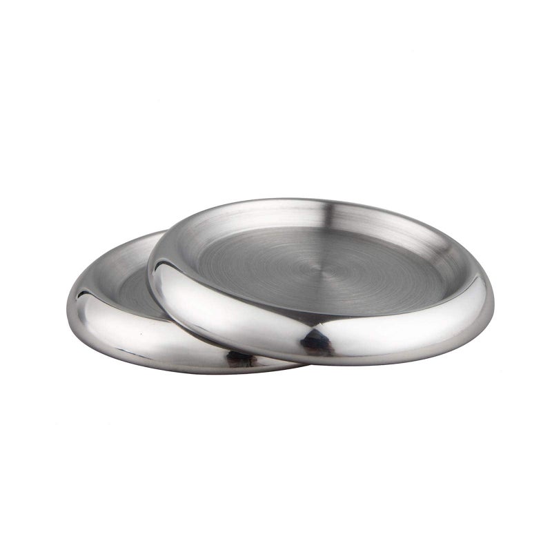 IMEEA Round Candle Holder SUS304 Stainless Steel Candle Plates for Pillar Candle Stand Metal Drink Coasters Set of 2 Silver