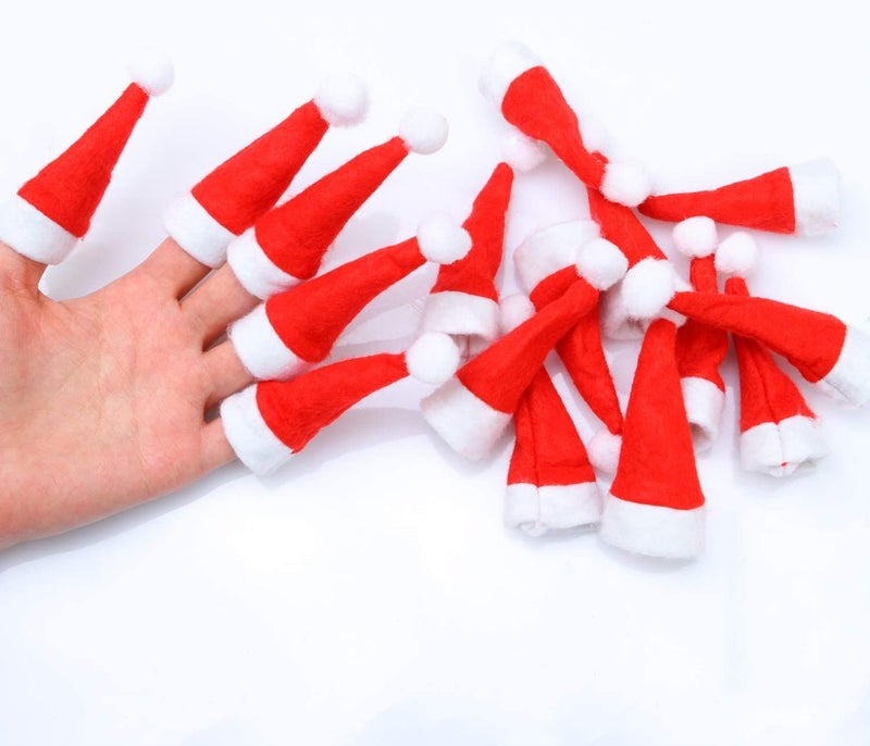 Partunay Set of 20 Pcs Mini Vine Bottle Cap Cap Mini Santa Hat Small Christmas Hat for Wine Bottle Silverware Holder for Christmas Tree Xmas Tree Decoration Hanging Ornaments Christmas Decor