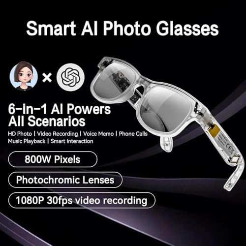 smars Smart AI Glasses with - Built-in Camera I 800W Photo Resolution I 1080P 30FPS Video Recording I Photochromic Lenses I Voice Recording I Bluetooth Calling - Image 4