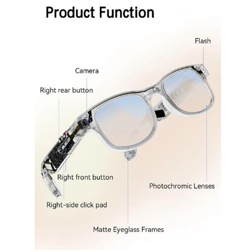 smars Smart AI Glasses with - Built-in Camera I 800W Photo Resolution I 1080P 30FPS Video Recording I Photochromic Lenses I Voice Recording I Bluetooth Calling - Image 3