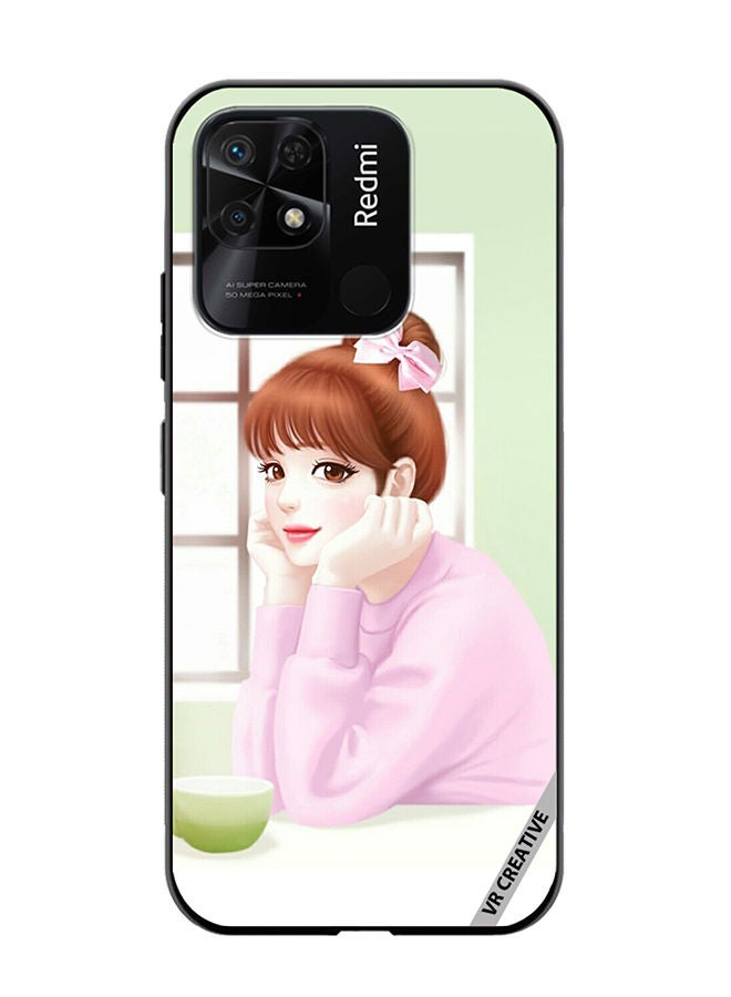 VR CREATIVE Protective Case Cover For Xiaomi Redmi 10C Girl Having Tea Design Multicolour - Image 1