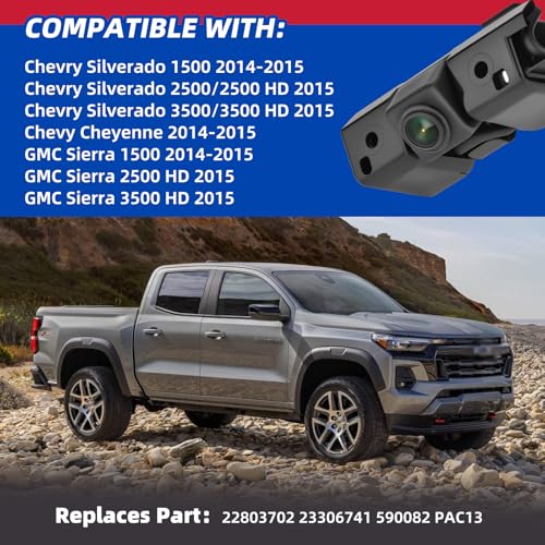 Dngbymx Backup Camera Rear View Camera Compatible with 2014 2015 Chevy Silverado Cheyenne GMC Sierra 1500 2500 HD 3500 HD Replaces # 22803702 23306741 - Image 2
