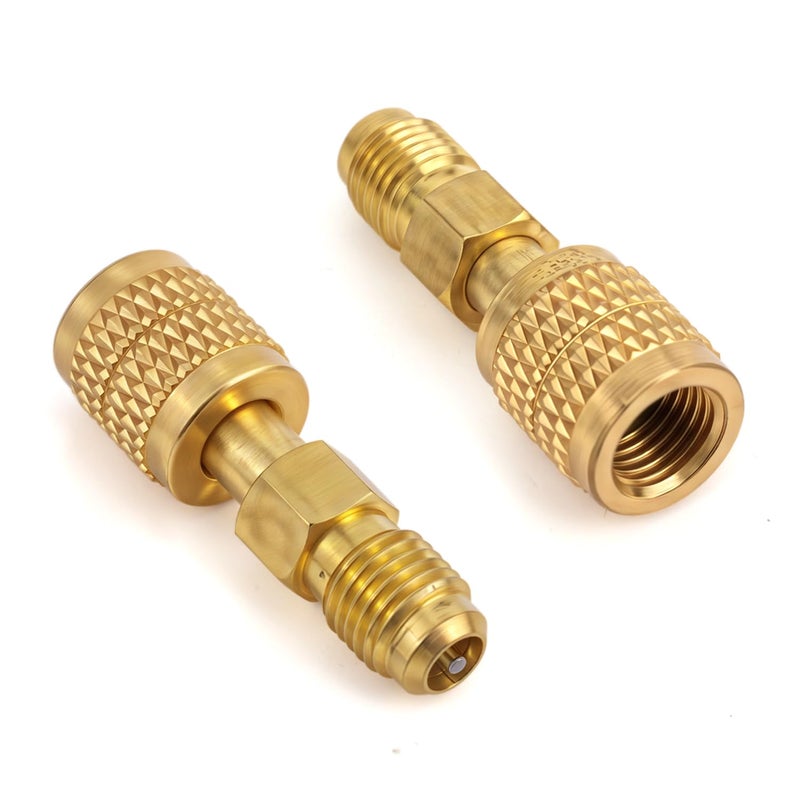 Fukaisu 2pcs R32 R454B Refrigerant Brass Adapter 14 Female to Male Reverse Thread Quick Connect Fittings Heavy Duty Low Loss for Refrigerant Tanks Mini Split Systems Accessories - Image 2