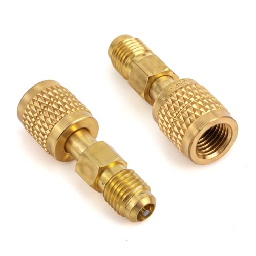 Fukaisu 2pcs R32 R454B Refrigerant Brass Adapter 14 Female to Male Reverse Thread Quick Connect Fittings Heavy Duty Low Loss for Refrigerant Tanks Mini Split Systems Accessories - Image 1