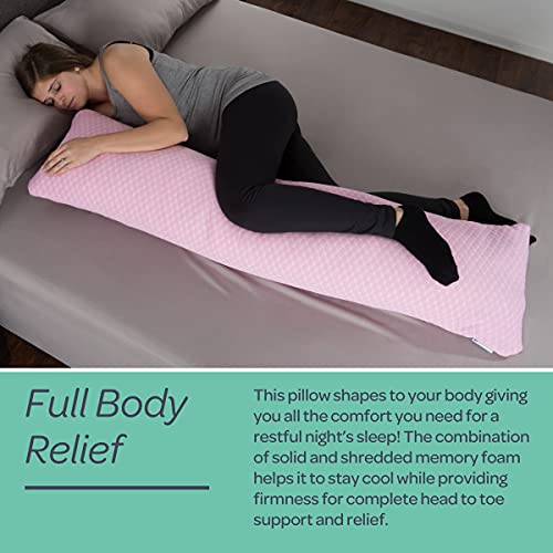 Lavish Home Memory Foam Body Pillow- for Side Sleepers, Back Pain, Pregnant Women, Aching Legs and Knees, Hypoallergenic Zippered Protector by Lavish Home (Pink) - Image 3