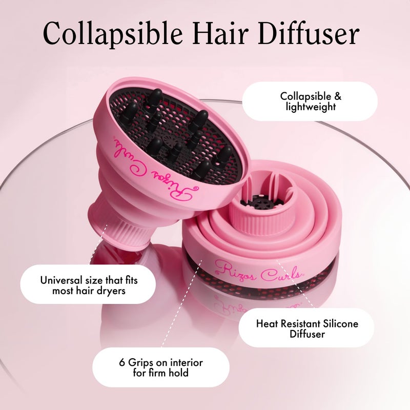 Rizos Curls Collapsible Hair Diffuser, Dry Curls Evenly & Faster, Enhances Curl Definition, Volume, and Minimize Frizz, Universal Size Fits Most Hair Dryers, Pink - Image 3