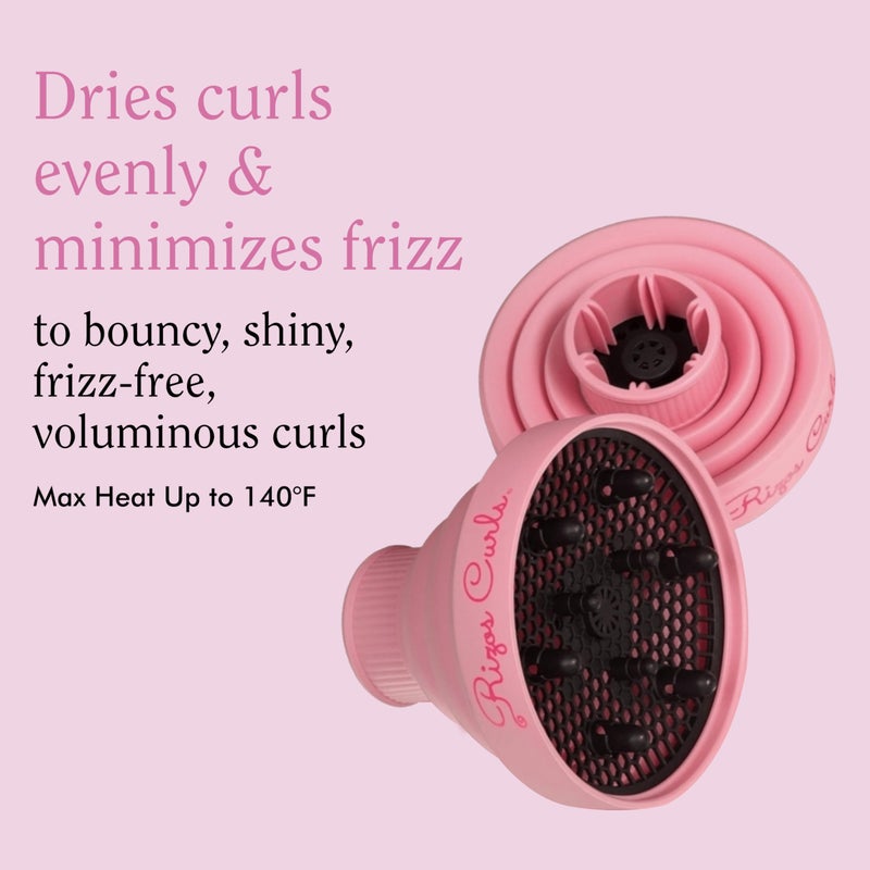 Rizos Curls Collapsible Hair Diffuser, Dry Curls Evenly & Faster, Enhances Curl Definition, Volume, and Minimize Frizz, Universal Size Fits Most Hair Dryers, Pink - Image 2
