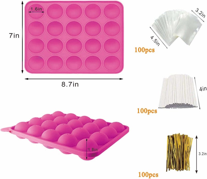 SV Silicone Cake Pop Molds, 20 Cavity Lollipop Molds with 100pcs Cake Pop Sticks 100pcs Candy Treat Bags 100pcs Gold Ties, Cake Pop Kit for Lollipop Chocolate Making and Packing - Image 4
