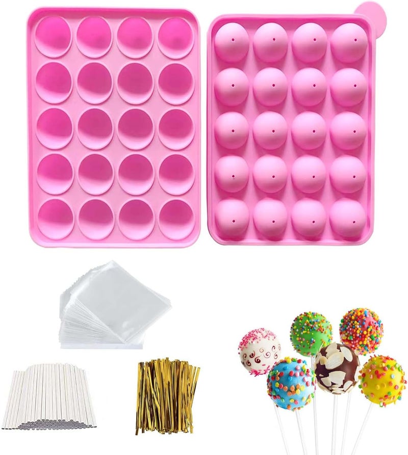 SV Silicone Cake Pop Molds, 20 Cavity Lollipop Molds with 100pcs Cake Pop Sticks 100pcs Candy Treat Bags 100pcs Gold Ties, Cake Pop Kit for Lollipop Chocolate Making and Packing - Image 1