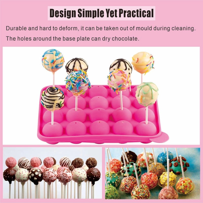 SV Silicone Cake Pop Molds, 20 Cavity Lollipop Molds with 100pcs Cake Pop Sticks 100pcs Candy Treat Bags 100pcs Gold Ties, Cake Pop Kit for Lollipop Chocolate Making and Packing - Image 2
