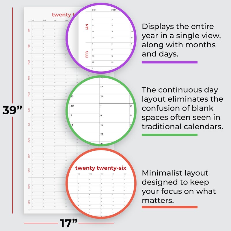 HADIGU Large Wall Calendar 2026 (39 x 17 inches - Rolled) Dry Erase Calendar for Wall, Erasable Wall Planner, Vertical Layout, Quality Large Print, Gloss Lamination, Minimalist Design. - Image 3