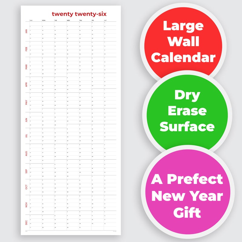 HADIGU Large Wall Calendar 2026 (39 x 17 inches - Rolled) Dry Erase Calendar for Wall, Erasable Wall Planner, Vertical Layout, Quality Large Print, Gloss Lamination, Minimalist Design. - Image 2